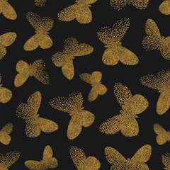 Golden butterflies pattern. Vector seamless gold butterfly background