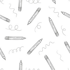 Seamless pattern with doodle pencils. Back to school vector illustration