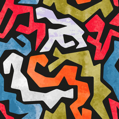 Graffiti watercolor seamless pattern. Vector colorful geometric abstract background