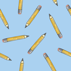 Seamless pattern with yellow pencils. Back to school vector cartoon illustration