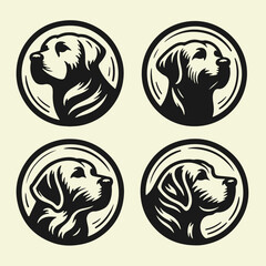 Black and white flat vector logo of a Labrador Retriever dog head. Minimalist silhouette design, perfect for pet brands, t-shirts, and veterinary-related content.