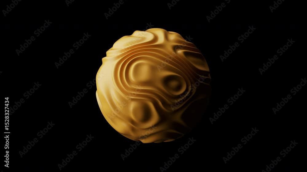 Poster 4k golden abstract 3d sphere with smooth waves. futuristic fluid shape animation on black background