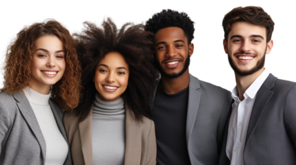 A group of girls and boys look at the camera with bright smiles on their faces, reflecting the diversity of their ethnic backgrounds, on a transparent backgrounds