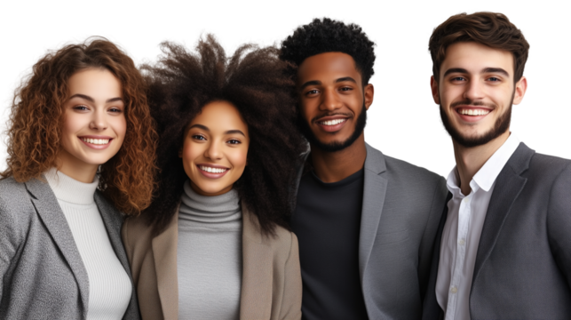 A group of girls and boys look at the camera with bright smiles on their faces, reflecting the diversity of their ethnic backgrounds, on a transparent backgrounds