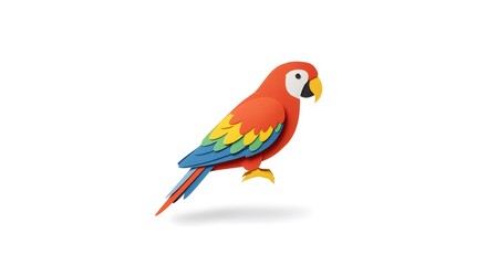 Fototapeta premium Vibrant Scarlet Macaw Paper Craft: A Colorful Bird Illustration Against White Background
