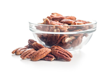 Peeled pecan nuts  isolated on white background.