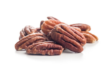 Peeled pecan nuts  isolated on white background.