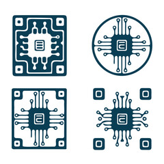 Four microchip silhouettes square circle qr code style