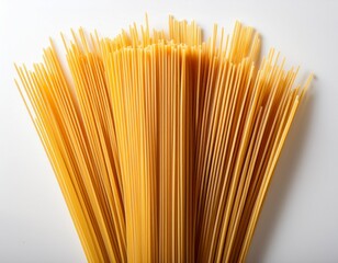 raw spaghetti isolated on a white background the long thin strands are neatly arranged showcasing the delicate texture and natural color of the pasta