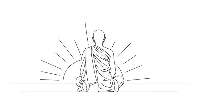 monk meditating sunrise, black and white clip art preview