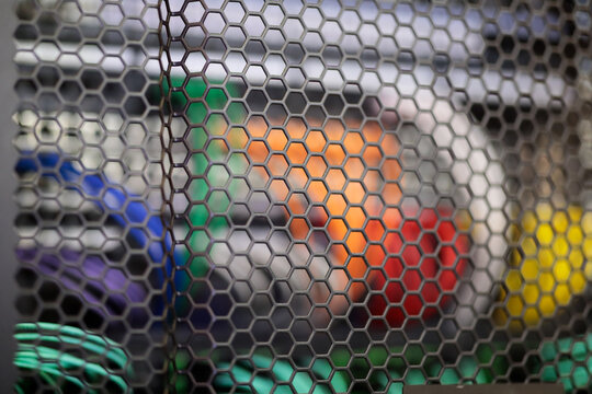 mesh safety door of network cabinet close up