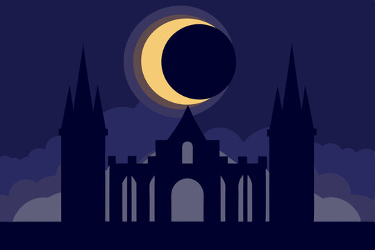 Dark Eclipse Scene Cartoon Animation Background Vector illustration