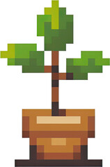 Pixel Art:  8-bit Sprout in Brown Potted Plant