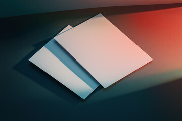 Overlapping sheets of blank paper with shadows in soft light