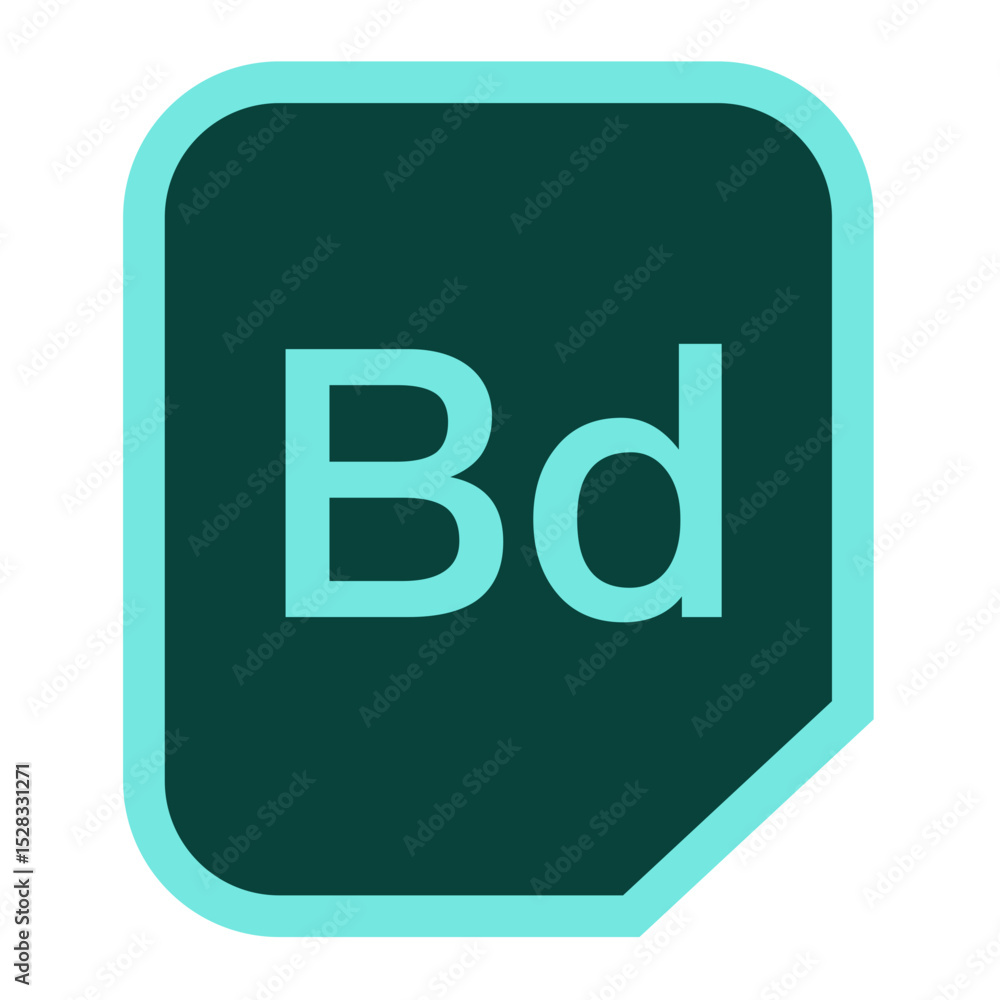 Poster illustration of a teal rounded square with the letters bd in a light teal color centered inside it
