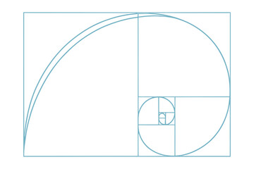 Fototapeta premium Light Blue Fibonacci Sequence Spiral on White Background for Design and Mathematics Concepts and Applications in Nature and Art