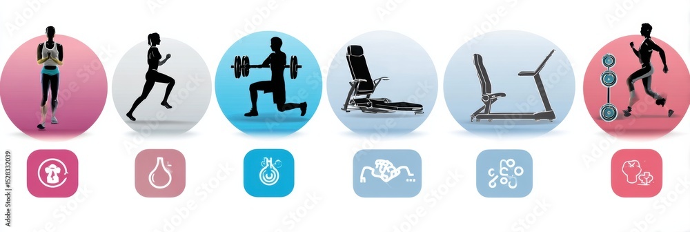 Poster exploring various types of physical exercises through an engaging infographic illustrating cardio, s