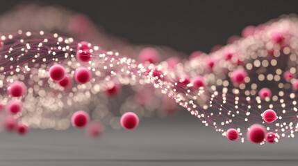 Obraz premium Abstract connected network with glowing points and vibrant red spheres floats.