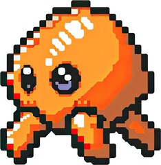 Fototapeta premium Pixel art of an orange creature with large eyes.