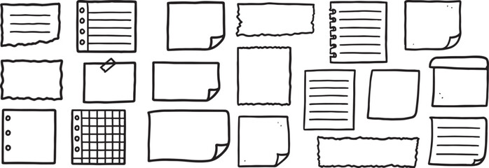 Hand-Drawn Paper Sheet Collection: Unique Note Designs Featuring Torn Edges, Grid and Lined Formats, Blank Templates, and Creative Sketch Styles for Artistic Backgrounds and Graphic Design Element