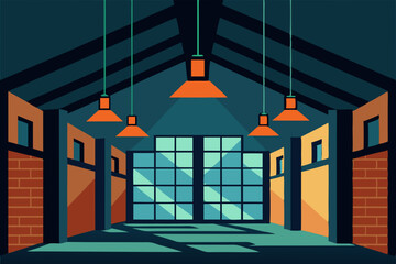 Stylish Industrial Loft Cartoon Animation Background Vector illustration © Dalia