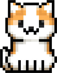 Pixelated image of a seated orange and white dog.