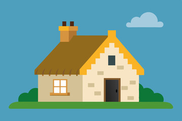 Naklejka premium Quaint Irish Cottage Cartoon Animation Background Vector illustration