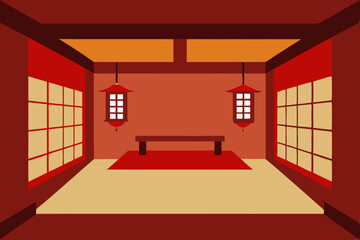 Empty Japanese Dojo Cartoon Animation Background Vector illustration