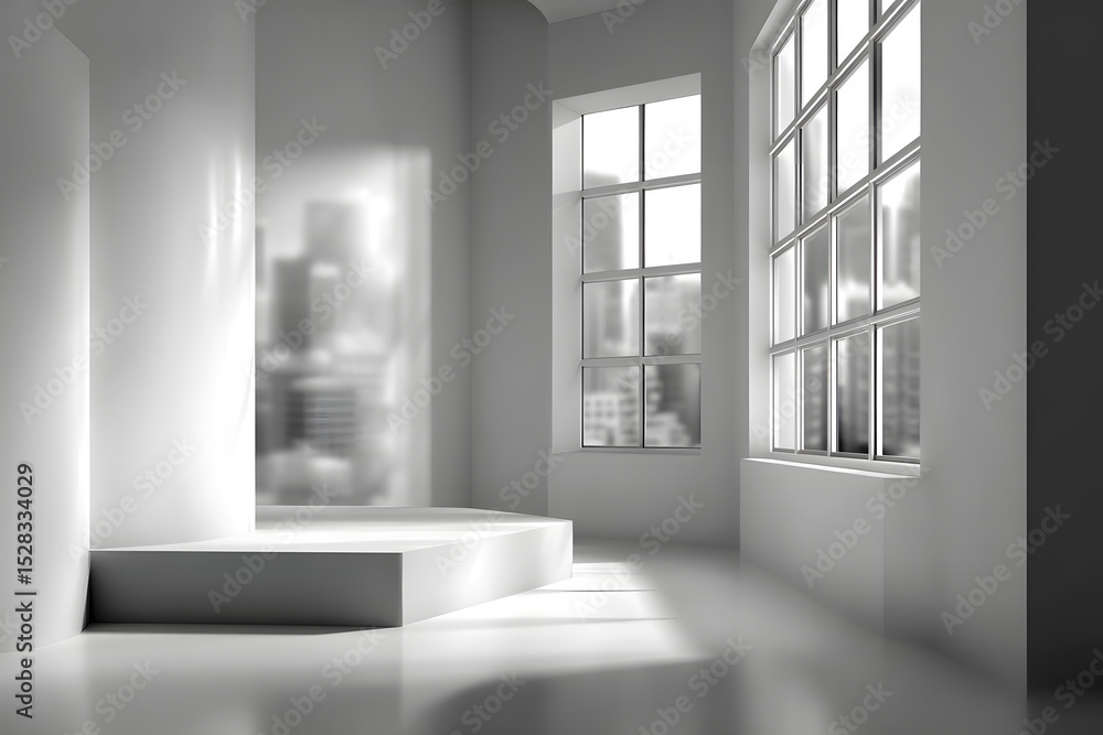 Poster abstract white studio background for product presentation. empty room with shadows of window. displa