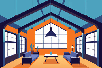 Industrial Loft Apartment Cartoon Animation Background Vector illustration © Dalia