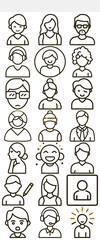Diverse Line Art Avatars Variety of People Icons Including Professional, Casual, and Unique Styles