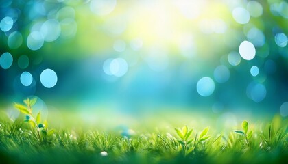 Obraz premium bokeh background with light green blue spring background with sun shine