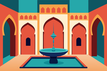Detailed Riad Courtyard Cartoon Animation Background Vector illustration
