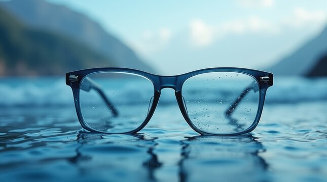 Cinemagraph of eyeglasses with water waves