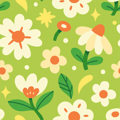Cute floral vector seamless pattern. Delicate background with hand-drawn flowers and leaves. 