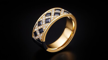 Geometric diamond ring, 14K black rhodium