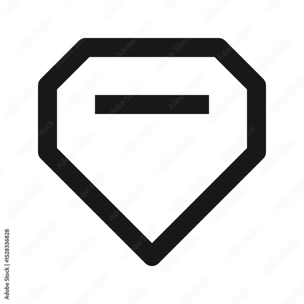 Poster a simplified diamond shape with a horizontal line inside in bold black outline on a white background