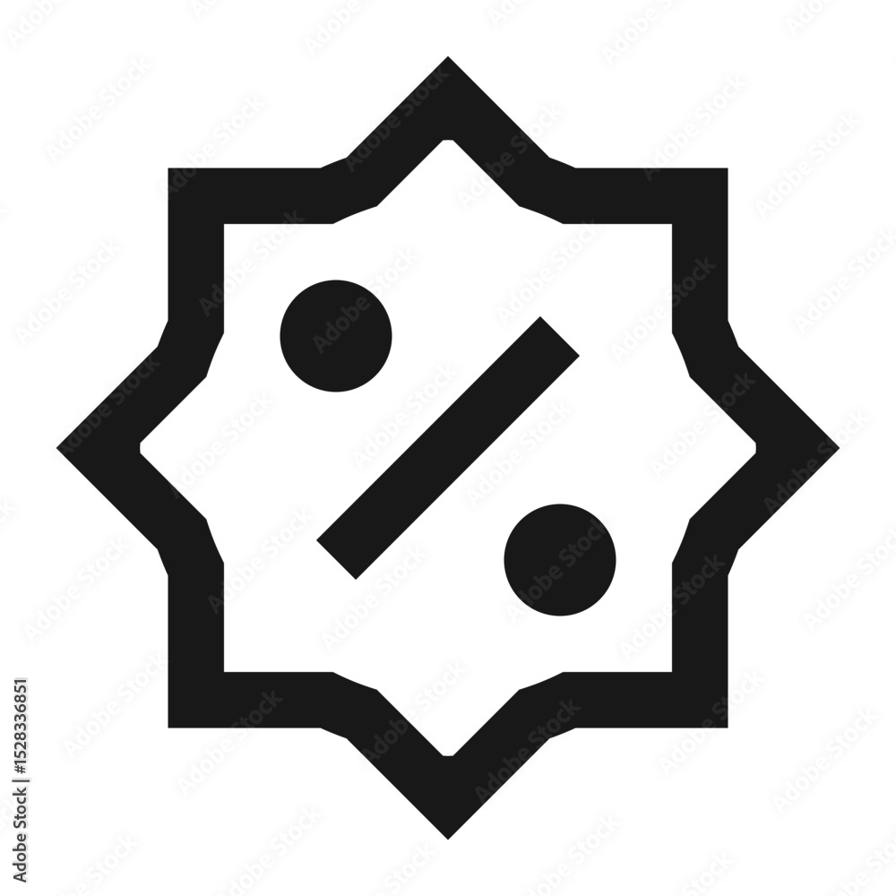 Poster black outline of a star shape containing a percentage symbol with two circles and a line symbol
