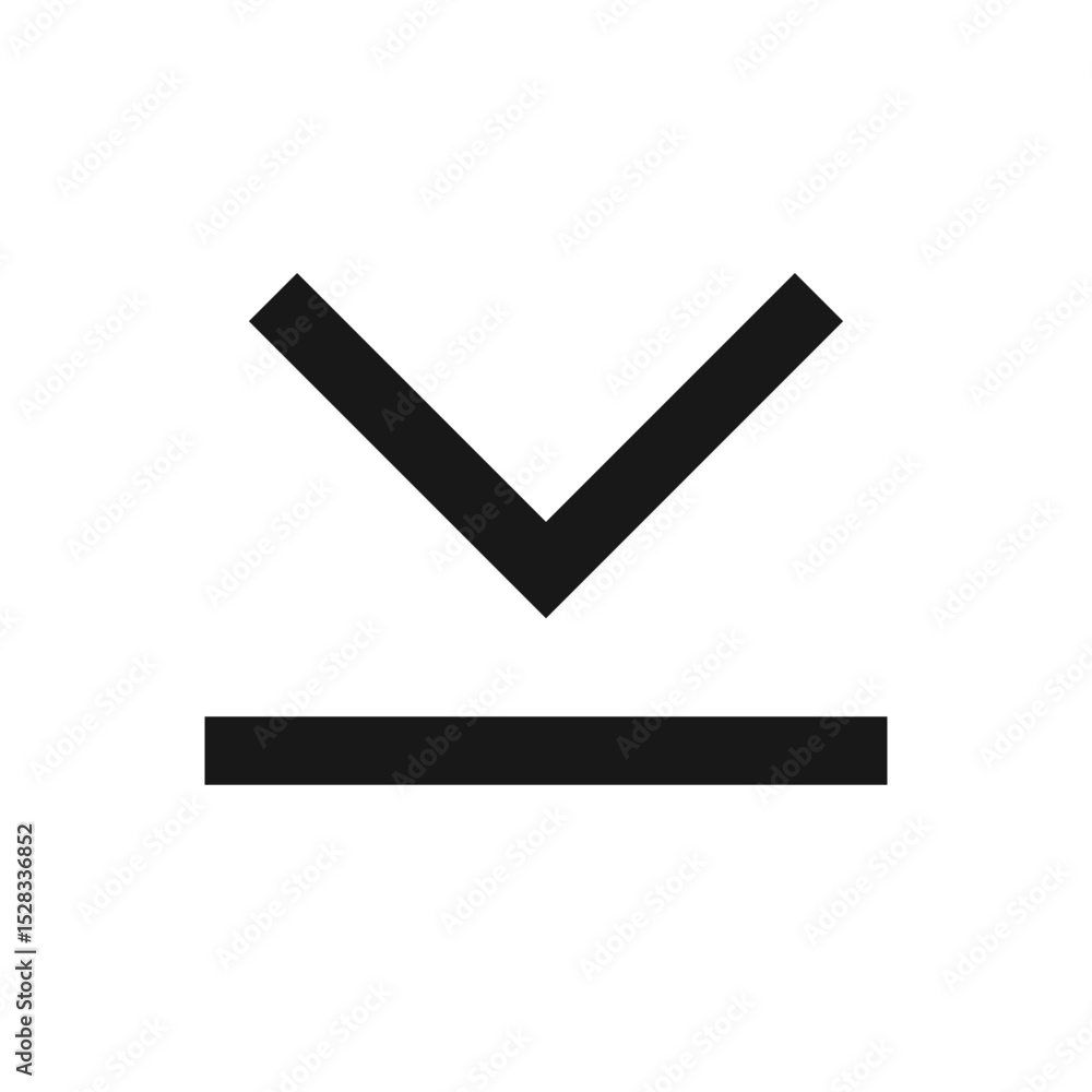 Poster black arrow pointing down above a horizontal line on a white background simple graphic design elemen