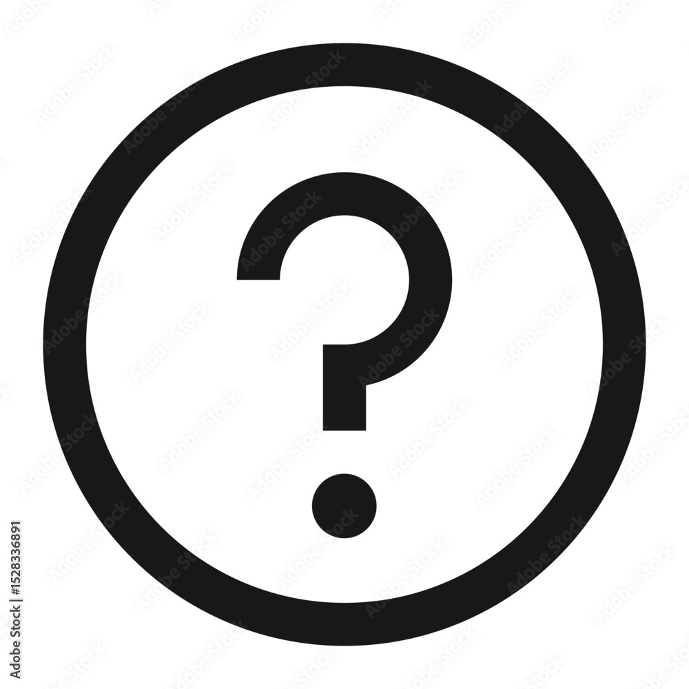Poster a simple black question mark icon enclosed within a circular border on a white background design ele