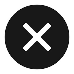 A black circle containing a white cross symbol centered inside the dark circular shape icon image design