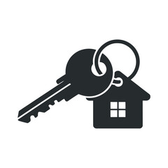 Monochrome House Key with House Shaped Keychain Illustration Symbolizing Real Estate Home Ownership and Security in Simple Design