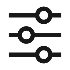 Illustration of three horizontal black sliders with circular handles for adjustments and settings