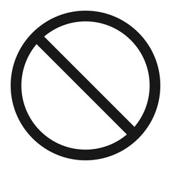 A black circle with a diagonal line through it representing prohibition or restriction symbol illustration