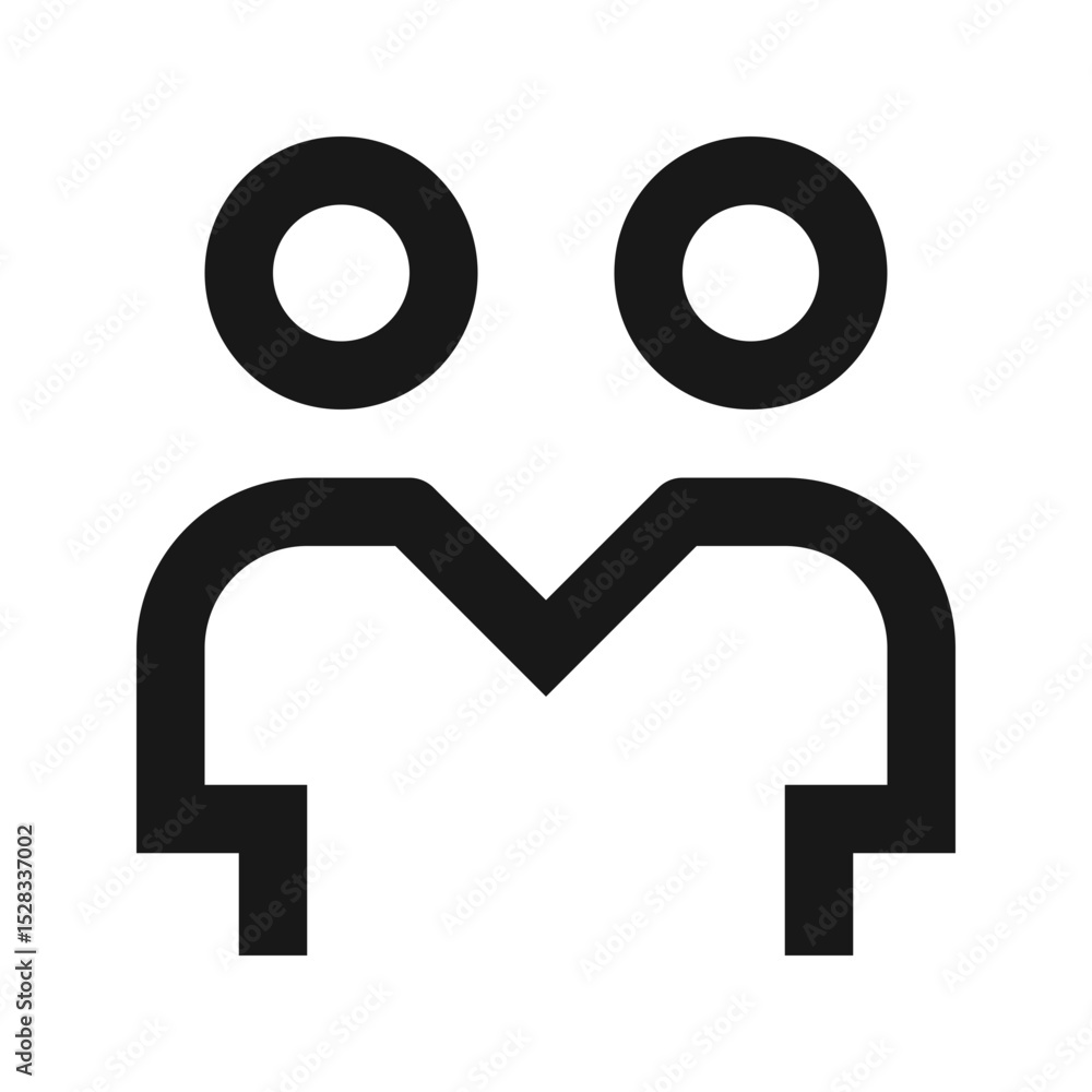 Poster illustration of two stylized figures with circular heads and connected shoulders in simple black lin