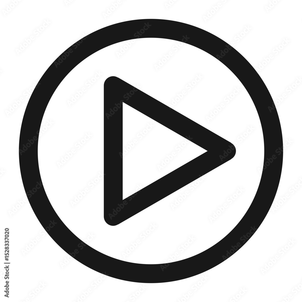 Poster play button icon with bold black circle and right pointing triangle in the center of the circle shap
