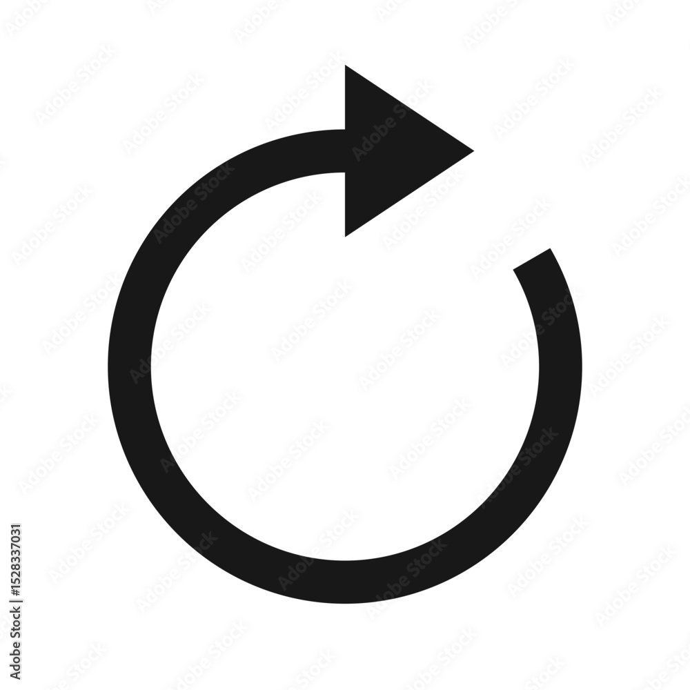 Poster black circular arrow pointing right indicating refresh or reload on a white background image view