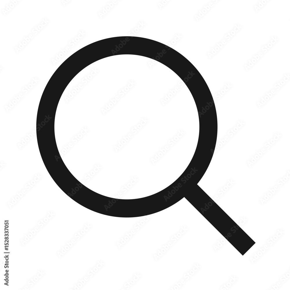 Poster illustration of a simple magnifying glass icon with a circular lens and a handle design element