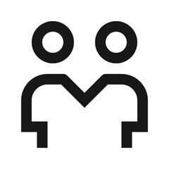 Illustration of two stylized figures with circular heads and connected shoulders in simple black lines