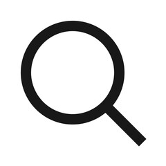 Illustration of a simple magnifying glass icon with a circular lens and a handle design element
